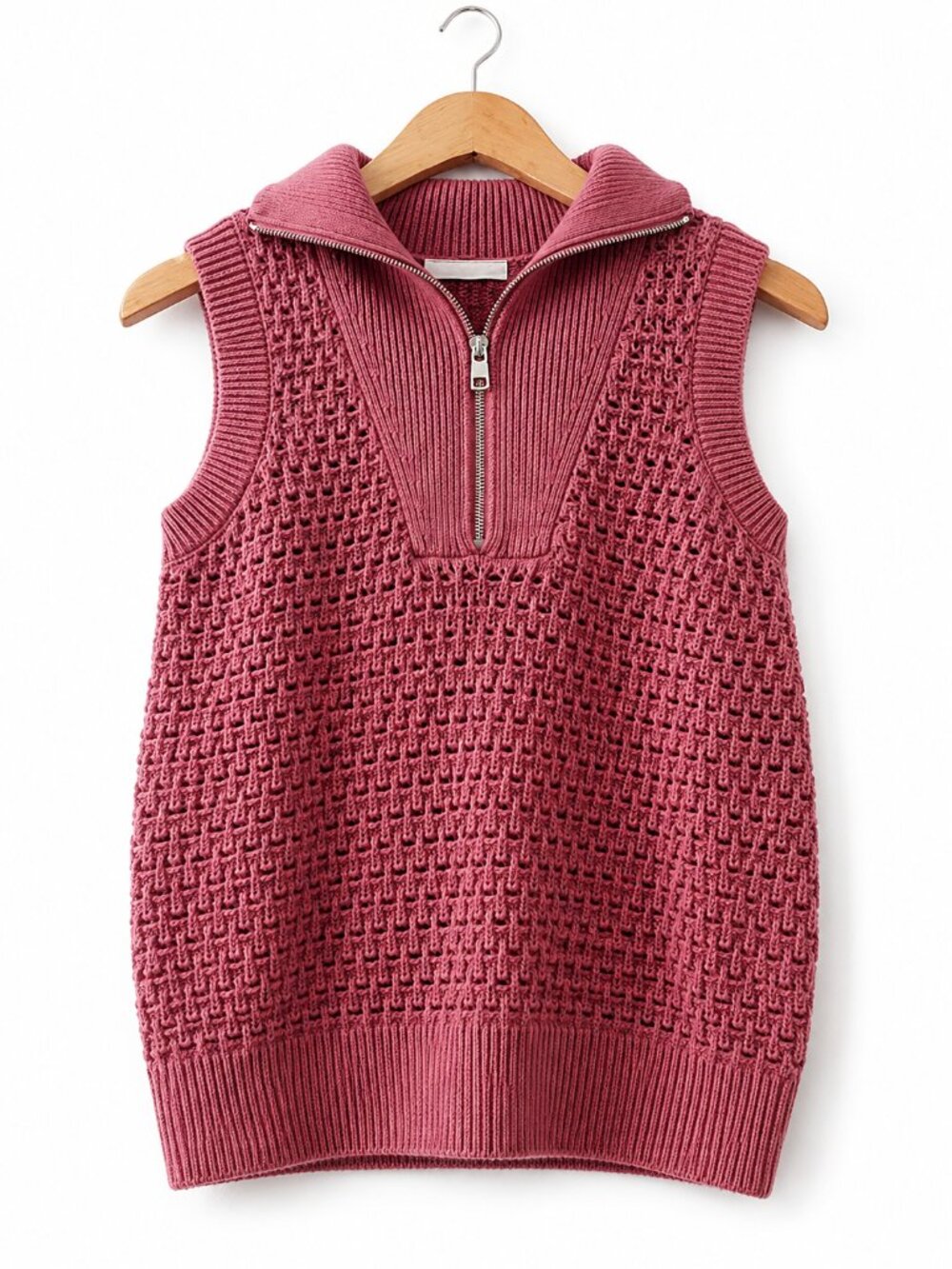 Varley Bains Rose-Pink Knit Half Zip Polo XS
